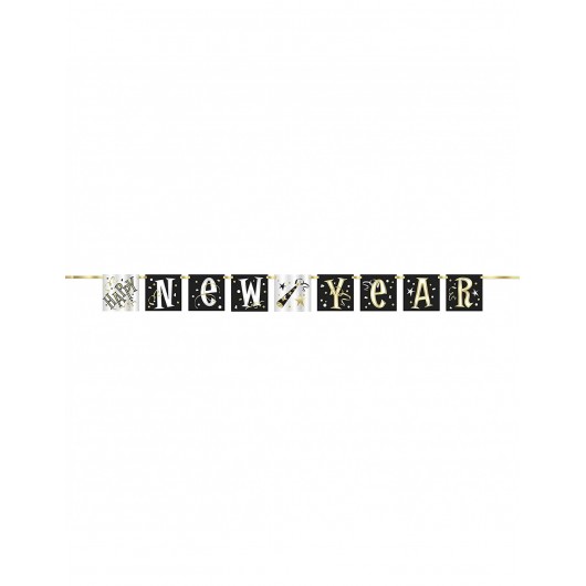 BANNER HAPPY NEW YEAR  NEGRO Y DORADO