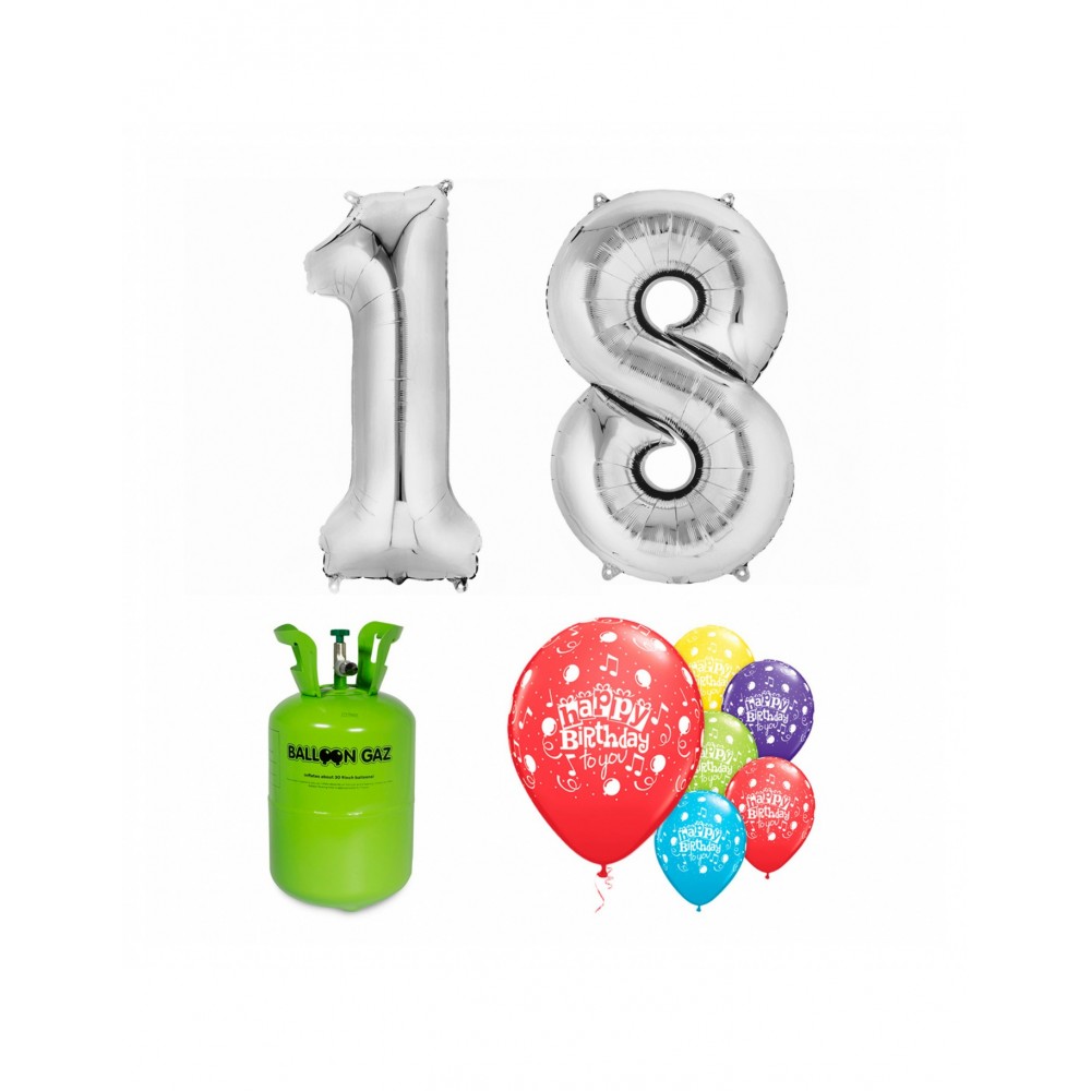 Pack globos 18 cumpleaños plata