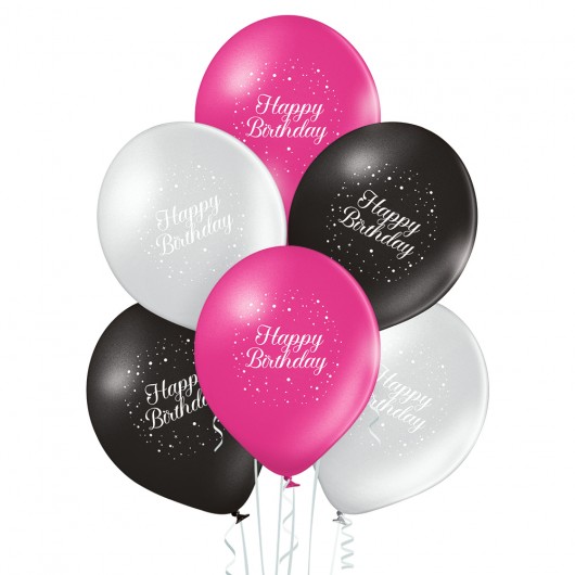6x Ballon metallic Happy Birthday Party-Sparkler rosa 30 cm