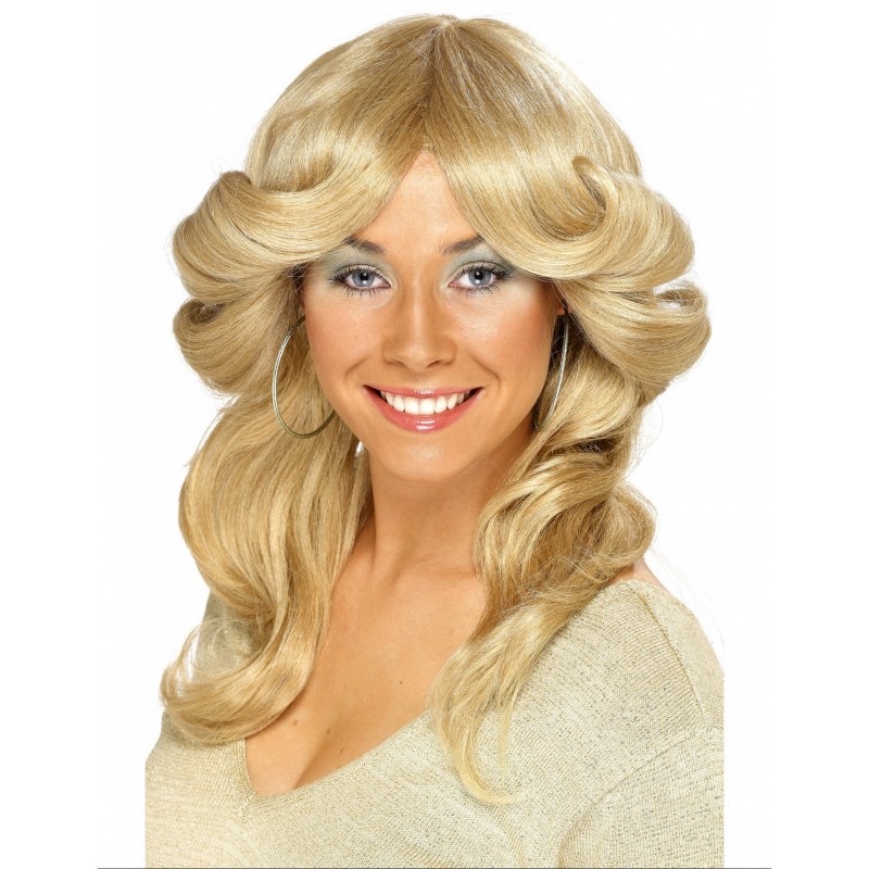 Damen PERÜCKE Sandy blond lange Locken zB Kostüm Engel Hippie 70er 80er Jahre 