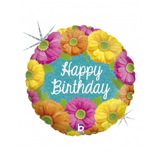 Mylar-Ballon Happy Birthday Blumen 45 cm