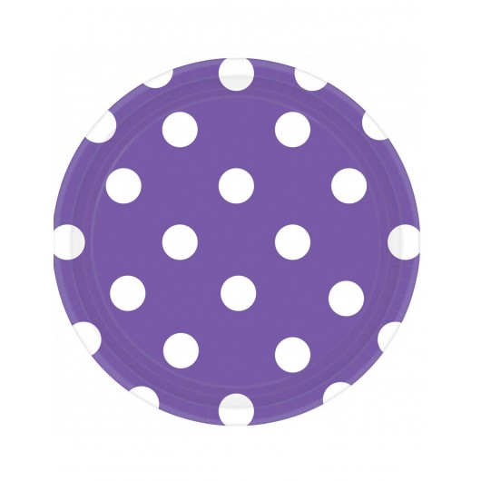 8x Teller Punkte purpur 18 cm