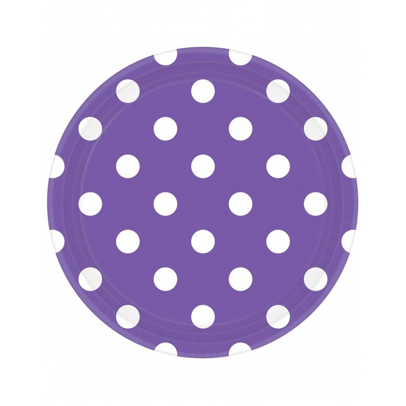 8x Teller Punkte violett 23 cm