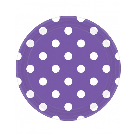 8x Teller Punkte violett 23 cm