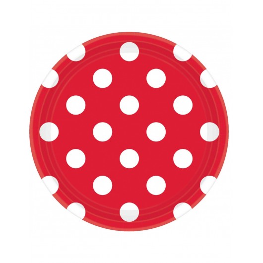 8x Teller Punkte rot 18 cm