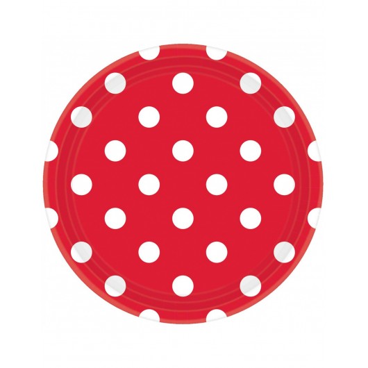 8x Teller Punkte rot 23 cm