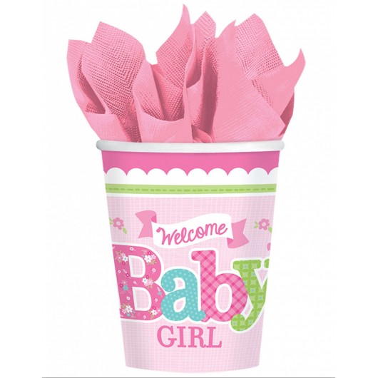 8X Becher ''Welcome Baby'' Rosa 26Cl