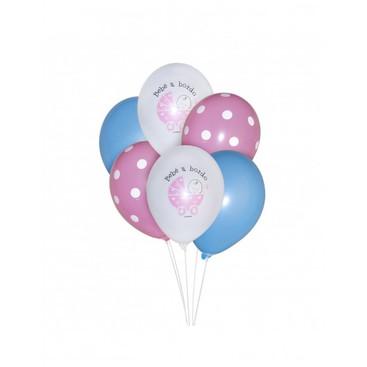 6x Luftballons ''Bebe a bordo'' Mädchen 28 cm