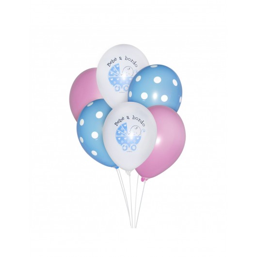 6x Luftballons ''Bebe a bordo'' Junge 28 cm
