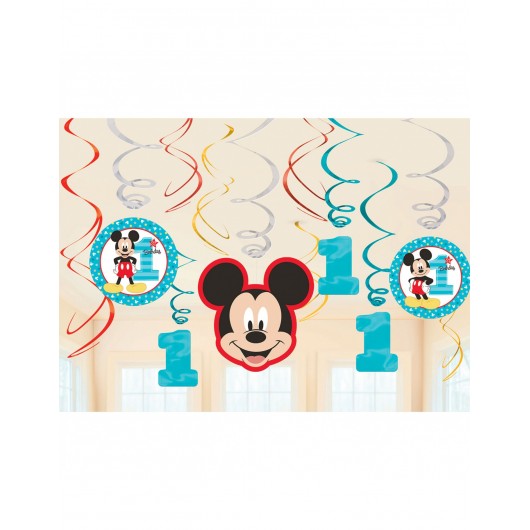 12x Mickey Mouse 1. Geburtstag Dekospiralen