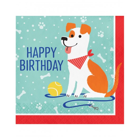 16x Hunde-Party Geburtstags-Servietten 33cm
