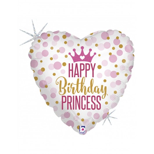 Mylar-Ballon H B-Day Prinzessin rosa Hologramm