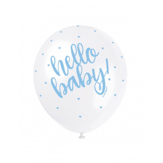 5x Latexballon Hello Baby blau 30 cm