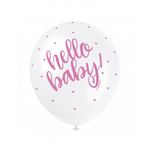 5x Latexballon Hello Baby rosa 30 cm