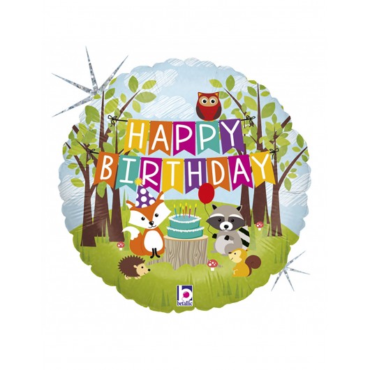 Mylar-Ballon Happy Birthday Waldtiere 45 cm