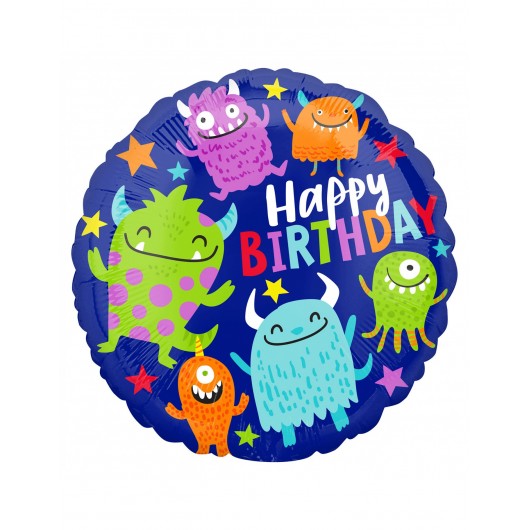 Mylar-Ballon Happy Birthday kleine Monster 45 cm