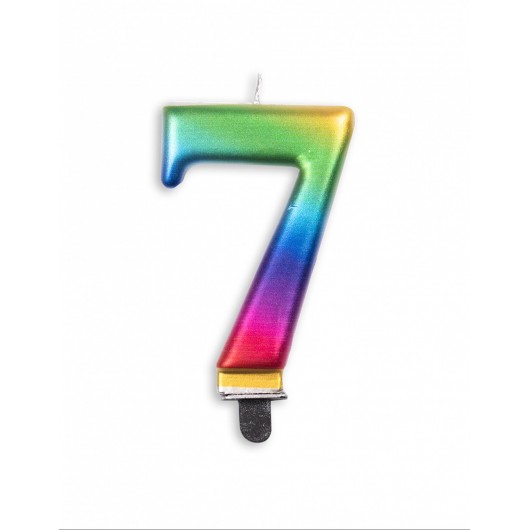 Kerze Zahl Nr. 7 bunt Regenbogen