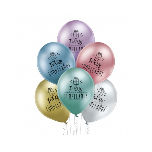 6x Latexballon 'Feliz Cumpleaños' 30 cm Chrome