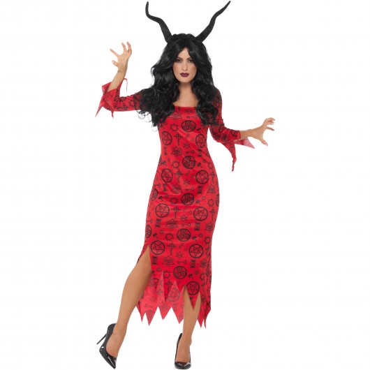 Okkult Teufelskostüm rot mit Kleid