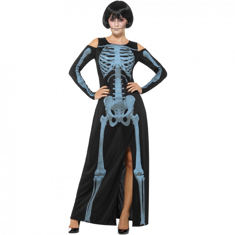 Röntgen Skelett Kostüm schwarz mit Kleid