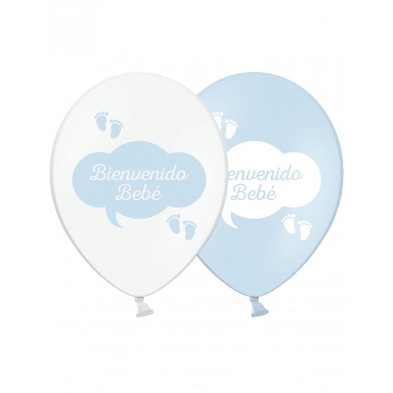 10 Luftballons Latex Bienvenido bebé blau