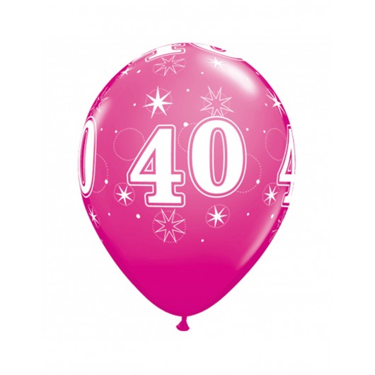 6x Latexballon 40. Geburtstag rosa Glitzer