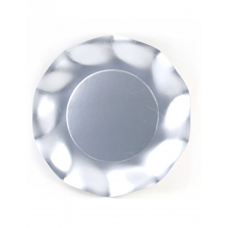 10x Teller Silber gewellt satiniert, 24 cm