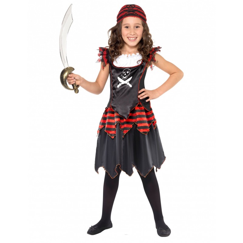 Kostüm Piratin rot gestreift für Mädchen