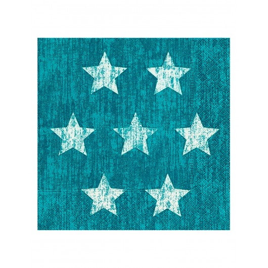 20x Serviette blau mit Sternen Sand 33 x 33 cm