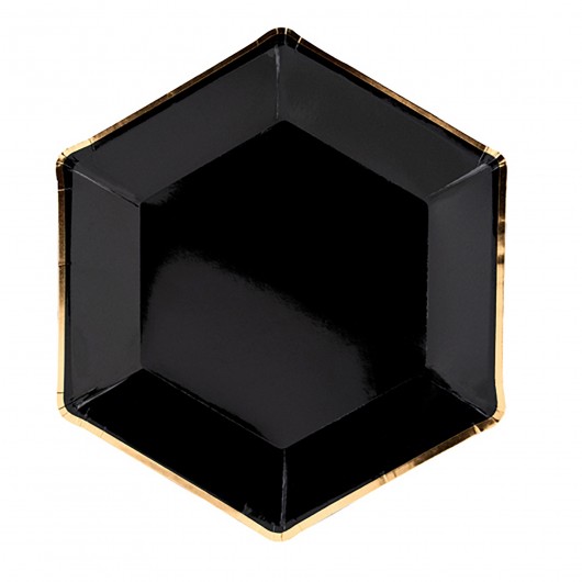 8x 8-eckiger Teller schwarz gold 23 cm