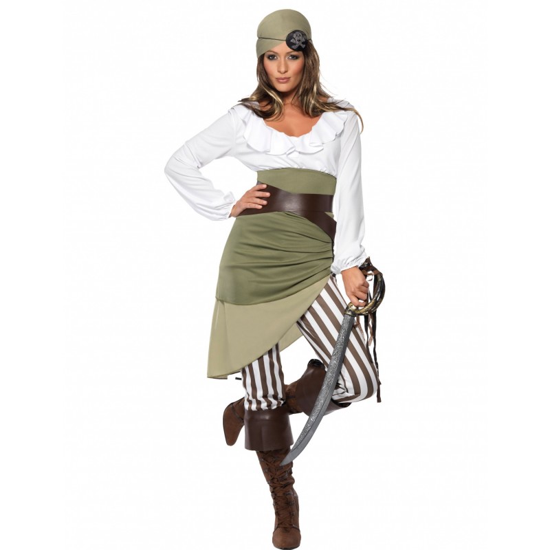 Piratin Kostüm gestreift für Damen (M)
