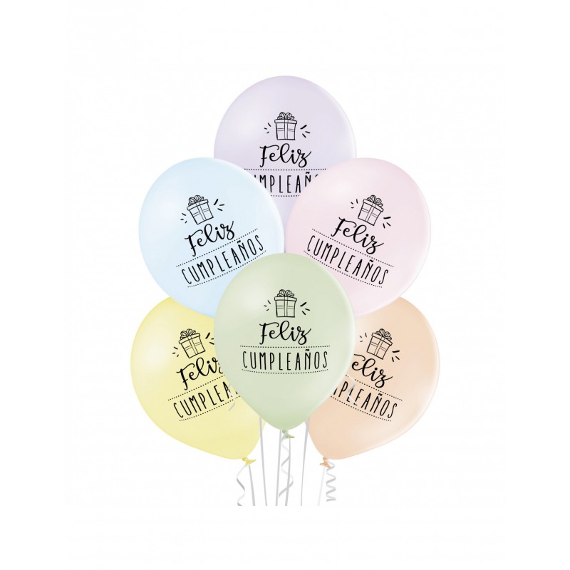 6x Latexballon 'Feliz Cumpleaños' Pastell 30 cm Premium
