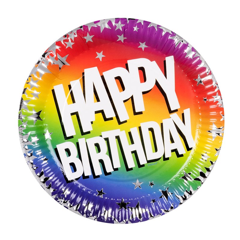 10x Papierteller Rainbow Happy Birthday 23 cm