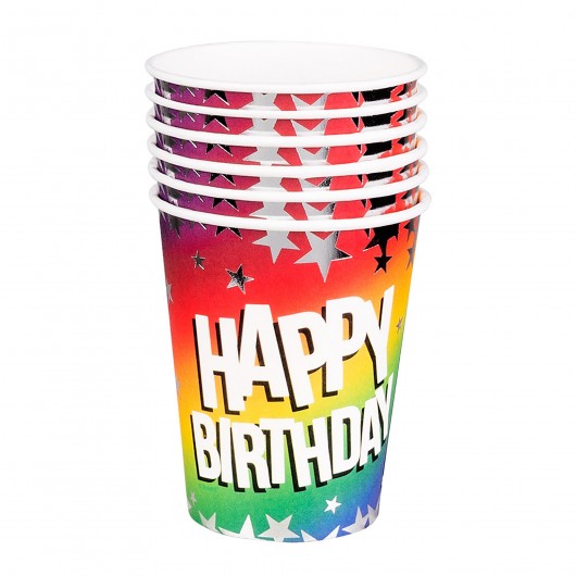 10x Papierbecher Rainbow Happy Birthday