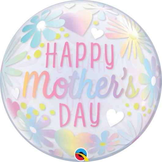 Bubble-Ballon Mother's Day Blumen Pastellfarben 55 cm