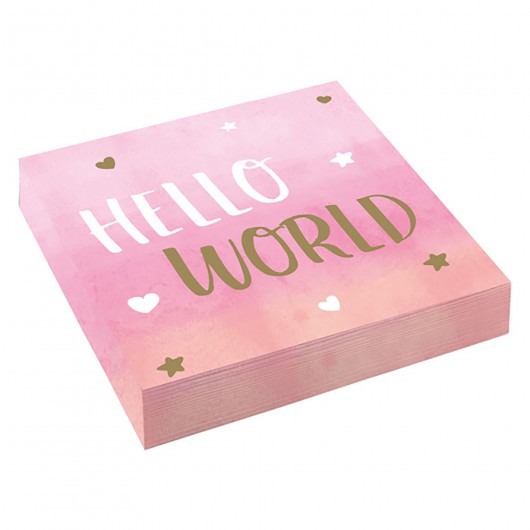 16x Serviette rosa Hello World 33 x 33 cm