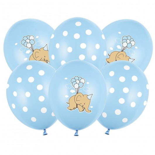 6x Latexballon blau Elefant und Pünktchen 30 cm