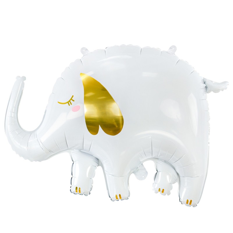 Mylar-Formballon Elefant weiß / gold 83 x 58 cm