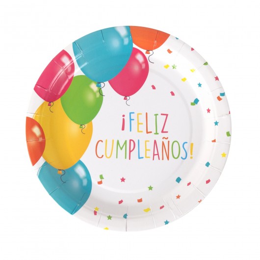 8x Papierteller 'Feliz Cumpleaños' Partyballons 18 cm