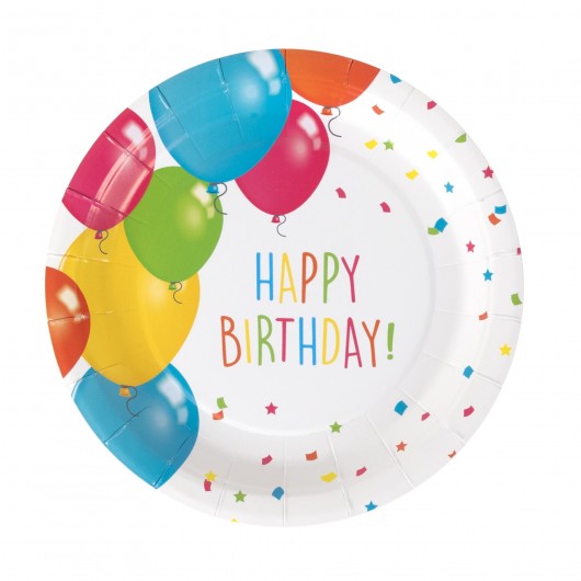 8x Papierteller 'Happy Birthday' Partyballons 18 cm