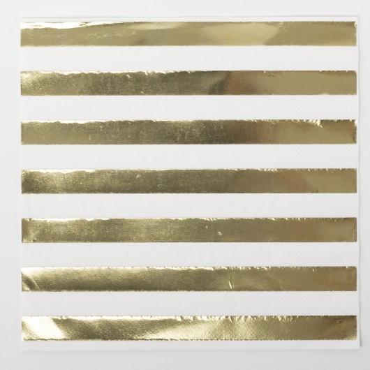 16x Serviette Streifen gold 33 x 33 cm