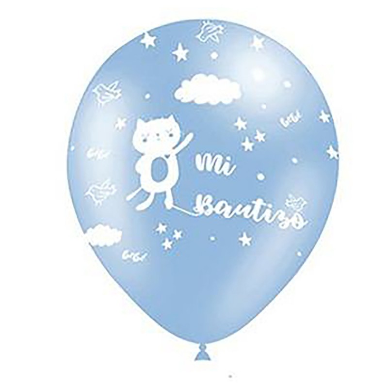 8x Latexballon blau Mi Bautizo 28 cm