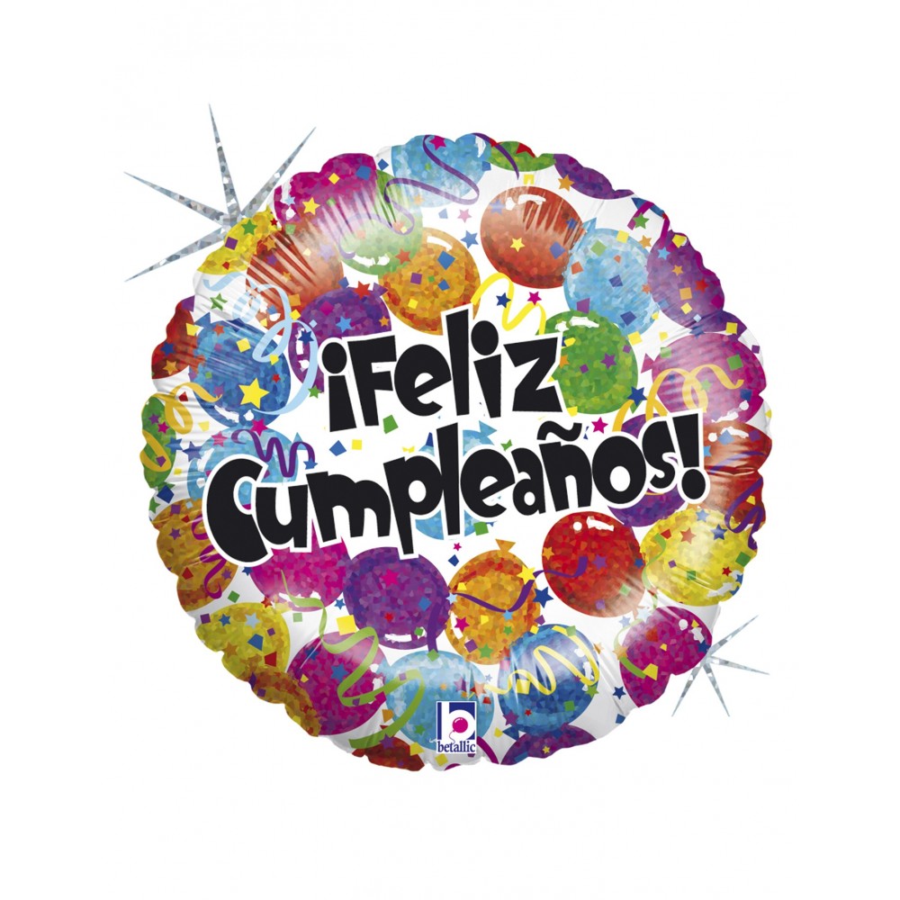 Holografischer Mylar Luftballon Happy Birthday + Luftballons