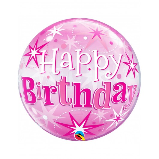 Bubble-Ballon 'Happy Birthday' rosa