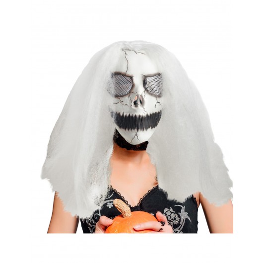Skelettmaske mit weißer Perücke für Erwachsene