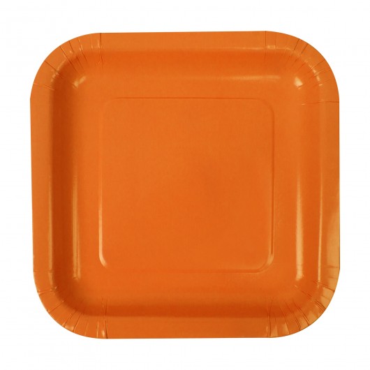 8x Papierteller quadratisch orange 23 cm