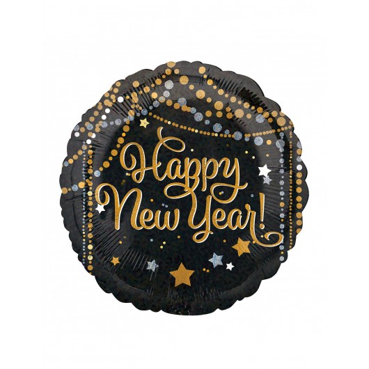 Happy New Year Mylar-Ballon in schwarz
