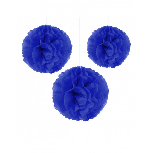 3x Pompon 40 cm blau