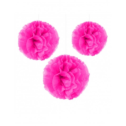 3x Pompon 40 cm pink