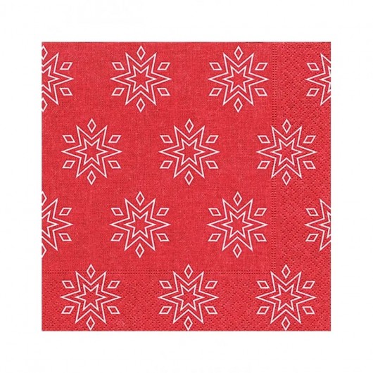20x Serviette rot mit weißen Schneeflocken 33 x 33 cm